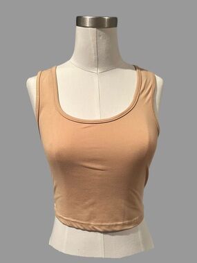 Women's Scoop Neck Cropped Tank Top - Tan